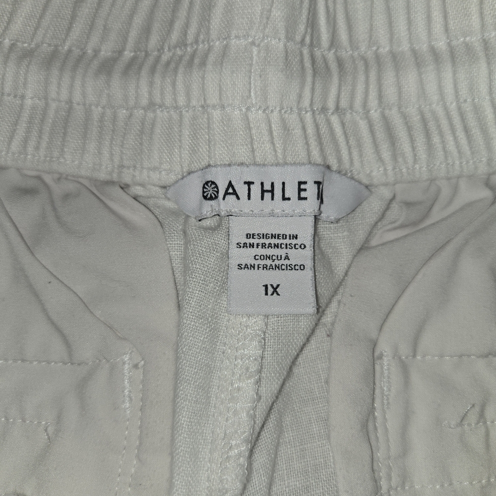 Athleta Wide Leg Linen [1X] White Lagenlook Flowy Classy Pants Resortwear - Picture 8 of 11